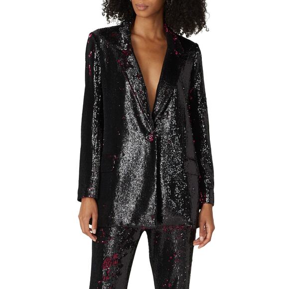 Badgley Mischka Black Pink Reverse Sequined Party Cocktail Blazer Jacket 4 - Picture 2 of 16